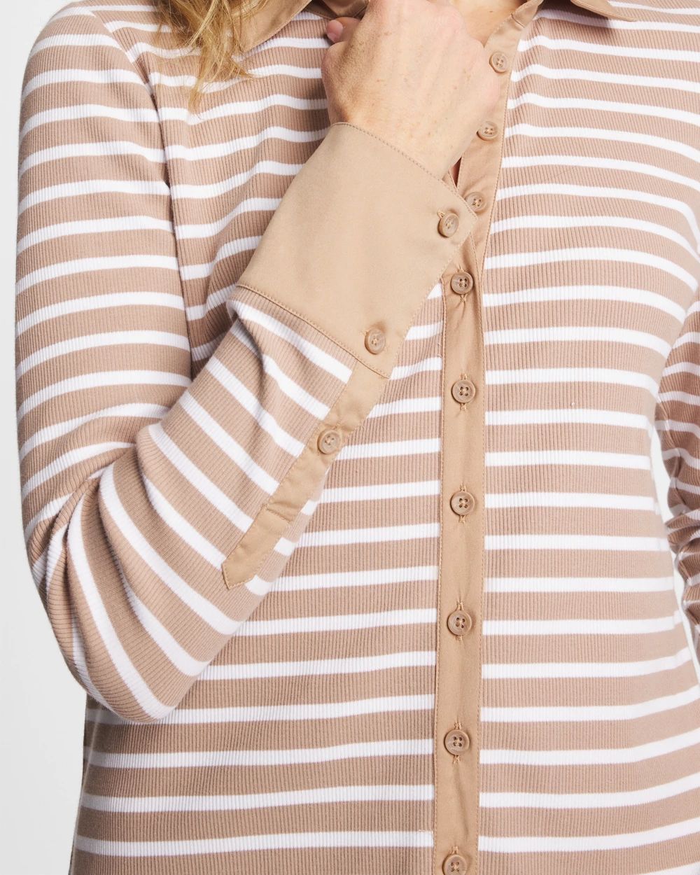 Striped Collared Rib Mix Henley click to view larger image.