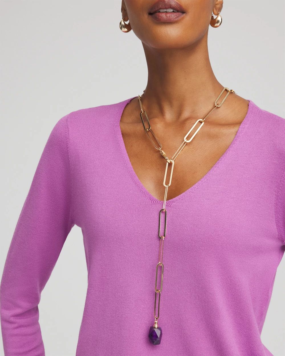 Amethyst Stone Link Chain Necklace