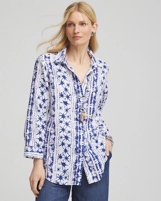 No Iron™ Star Print Linen Shirt