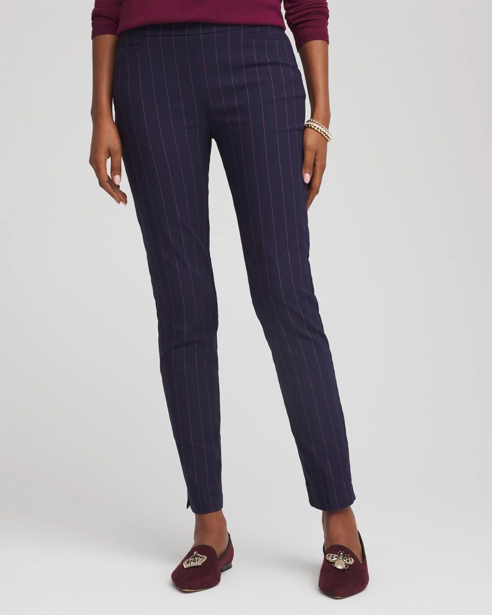 Pinstriped Brigitte™ Slim Pull-On Ankle Pants