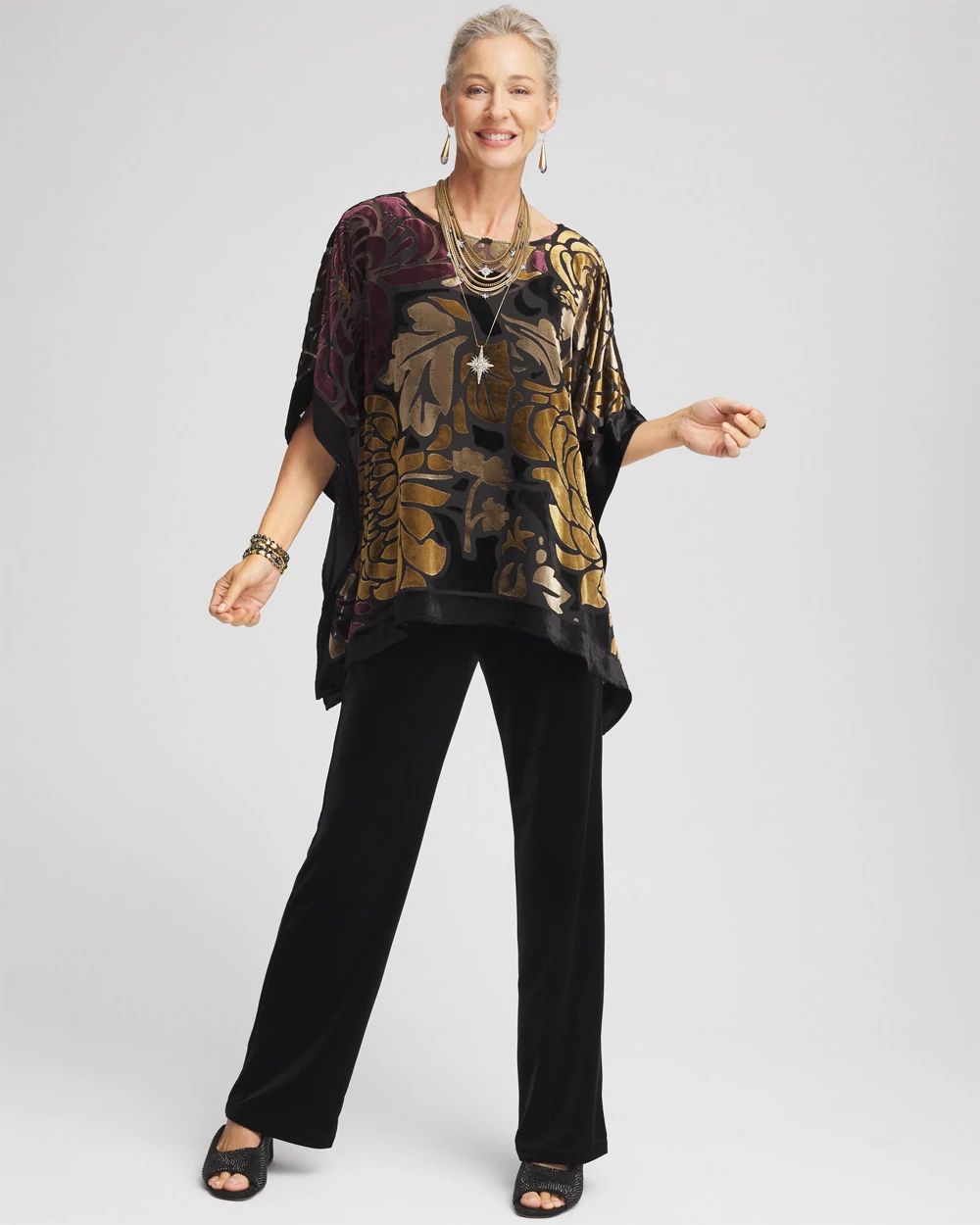 Travelers™ Collection Velvet Print Poncho click to view larger image.