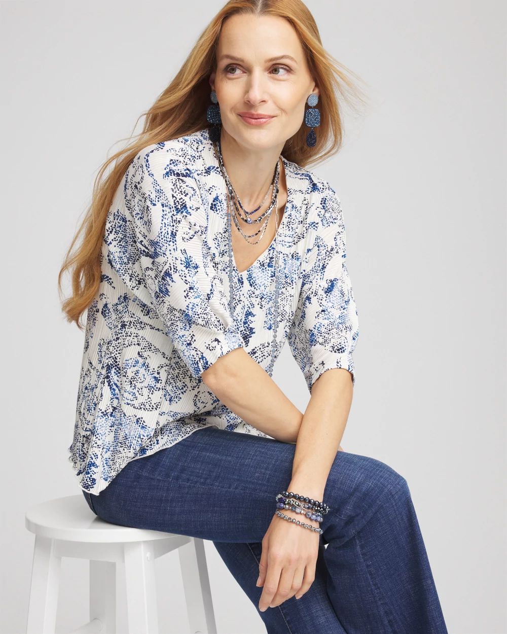 Snakeskin Print Crinkle Elbow Sleeve Tee