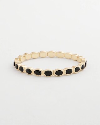 Small Black Faceted Gem Stretch Cuff Bracelet