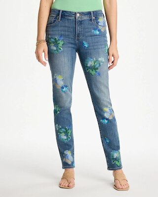 Girlfriend Slim Floral Ankle Jeans click to view larger image.