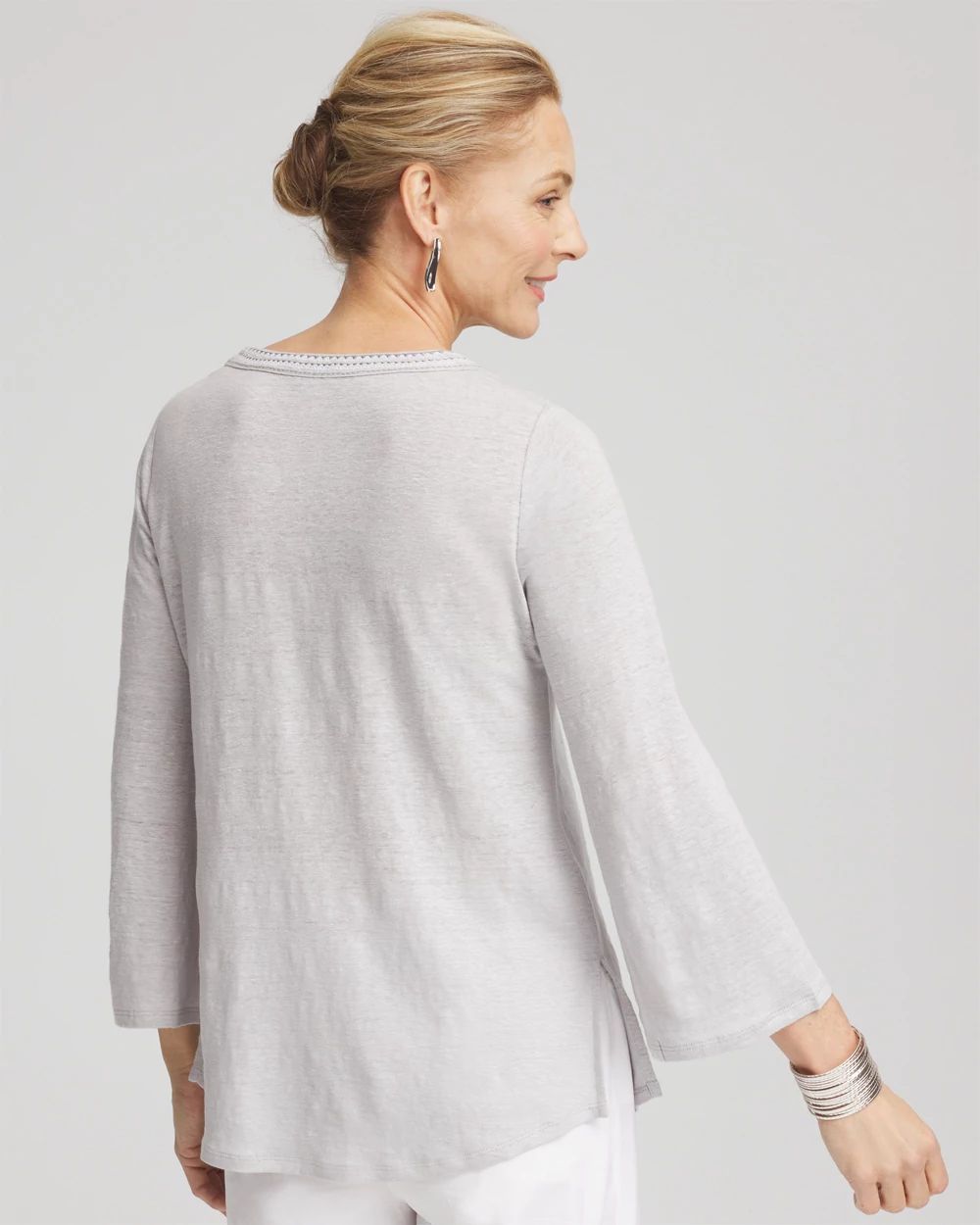Linen Metallic Embroidered V-Neck Tunic click to view larger image.