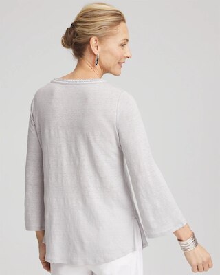 Linen Metallic Embroidered V-Neck Tunic click to view larger image.