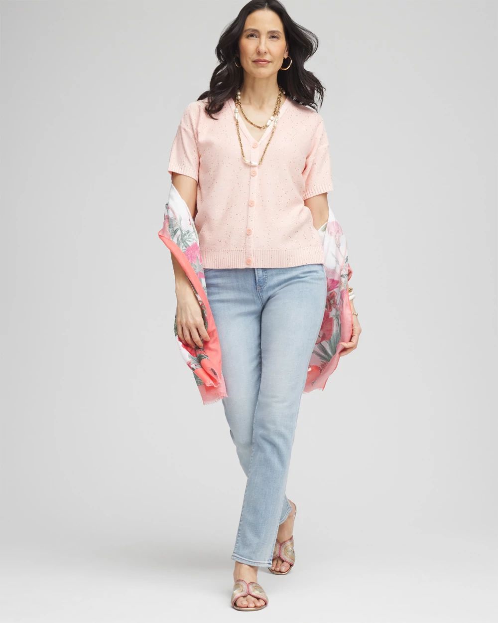 Sequin Short-Sleeved Cardigan click to view larger image.