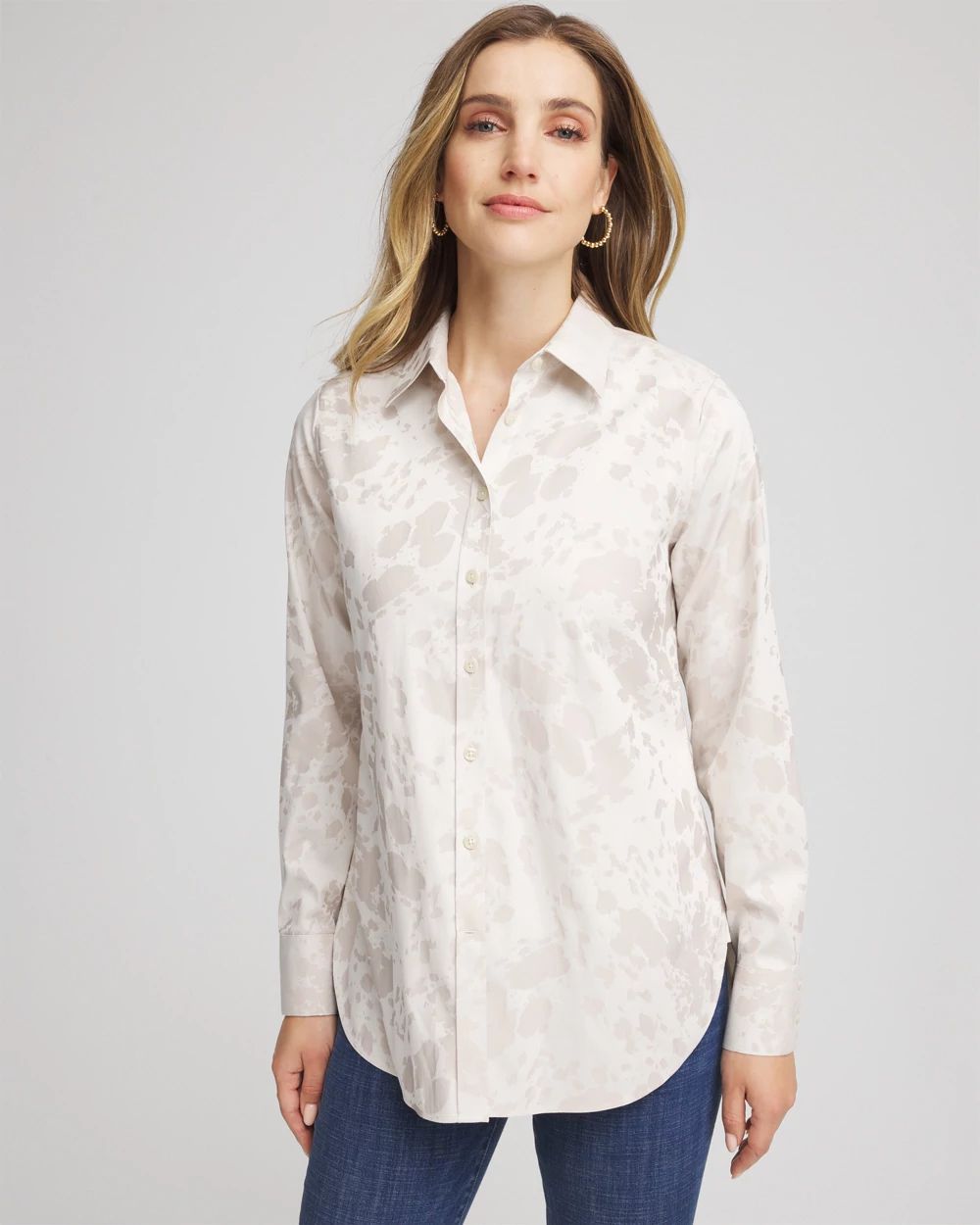 No Iron™ Stretch-Sateen Jacquard Shirt