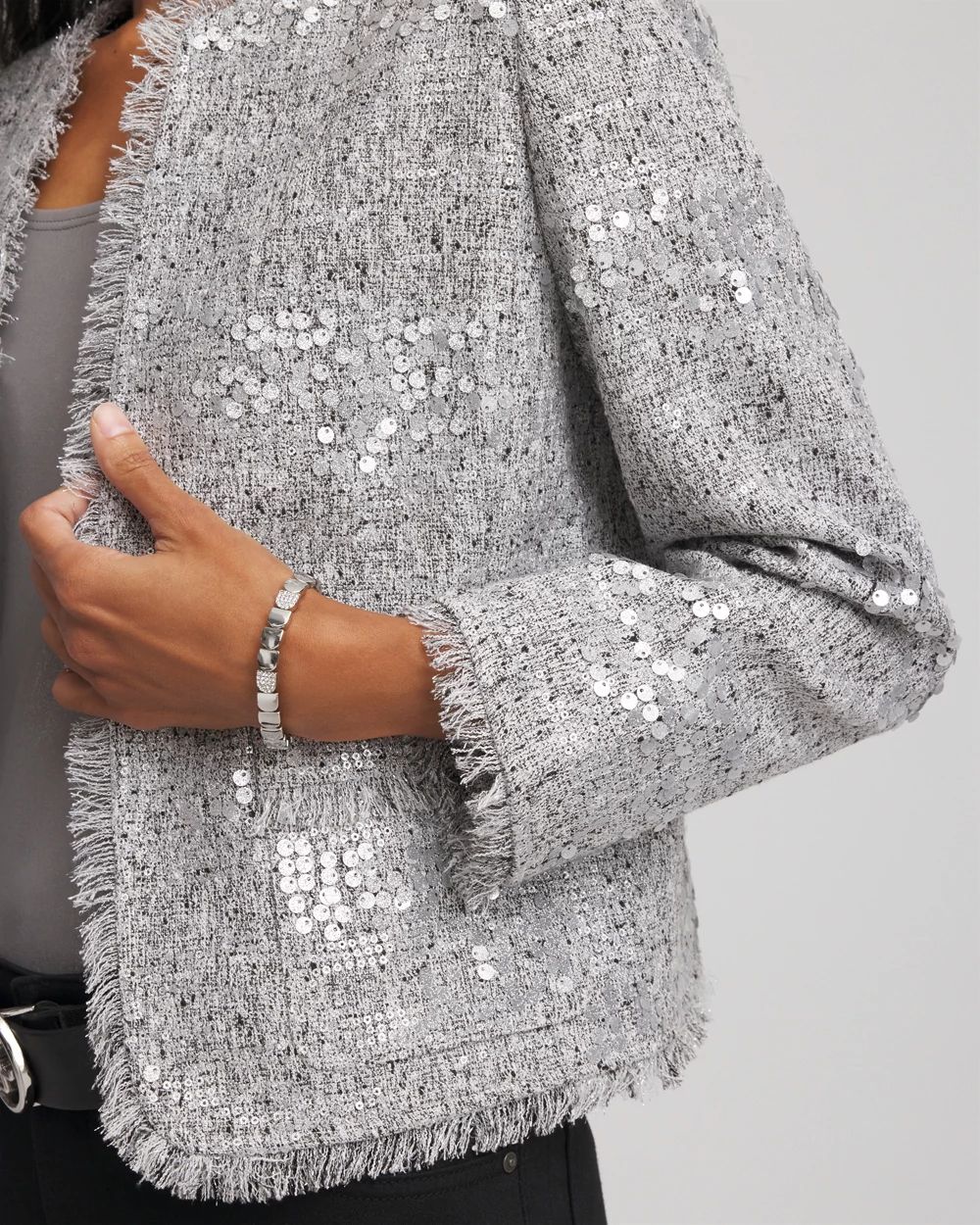 Silver Sequins Tweed Jacket click to view larger image.