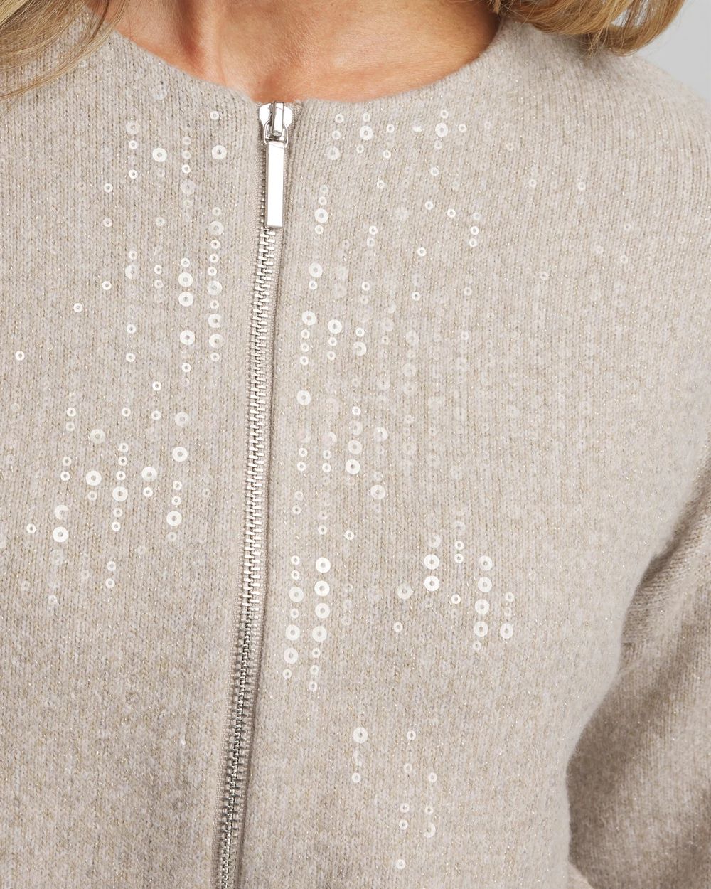 Sequin Zip Front Cardigan