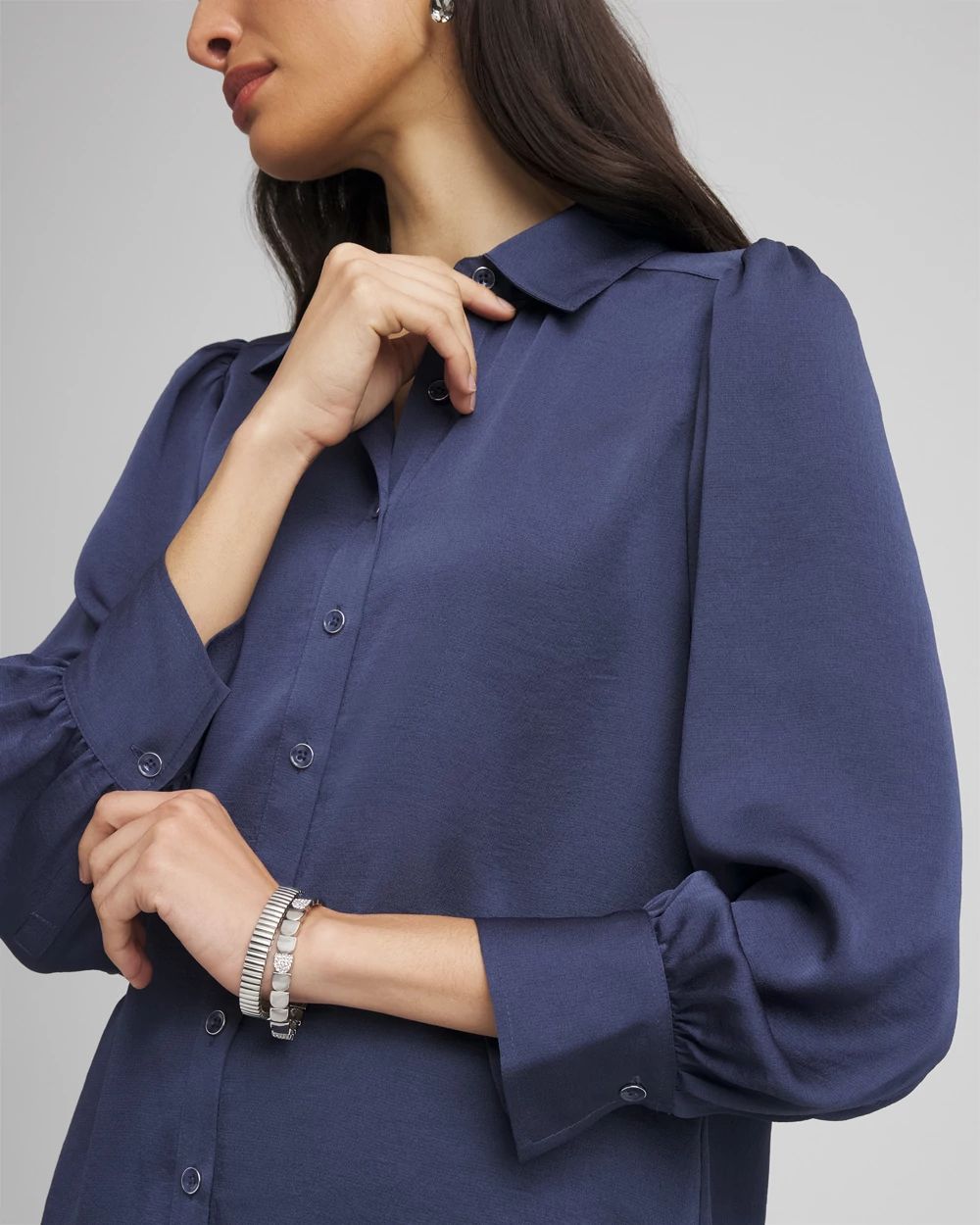 Puff Sleeve Satin Blouse click to view larger image.