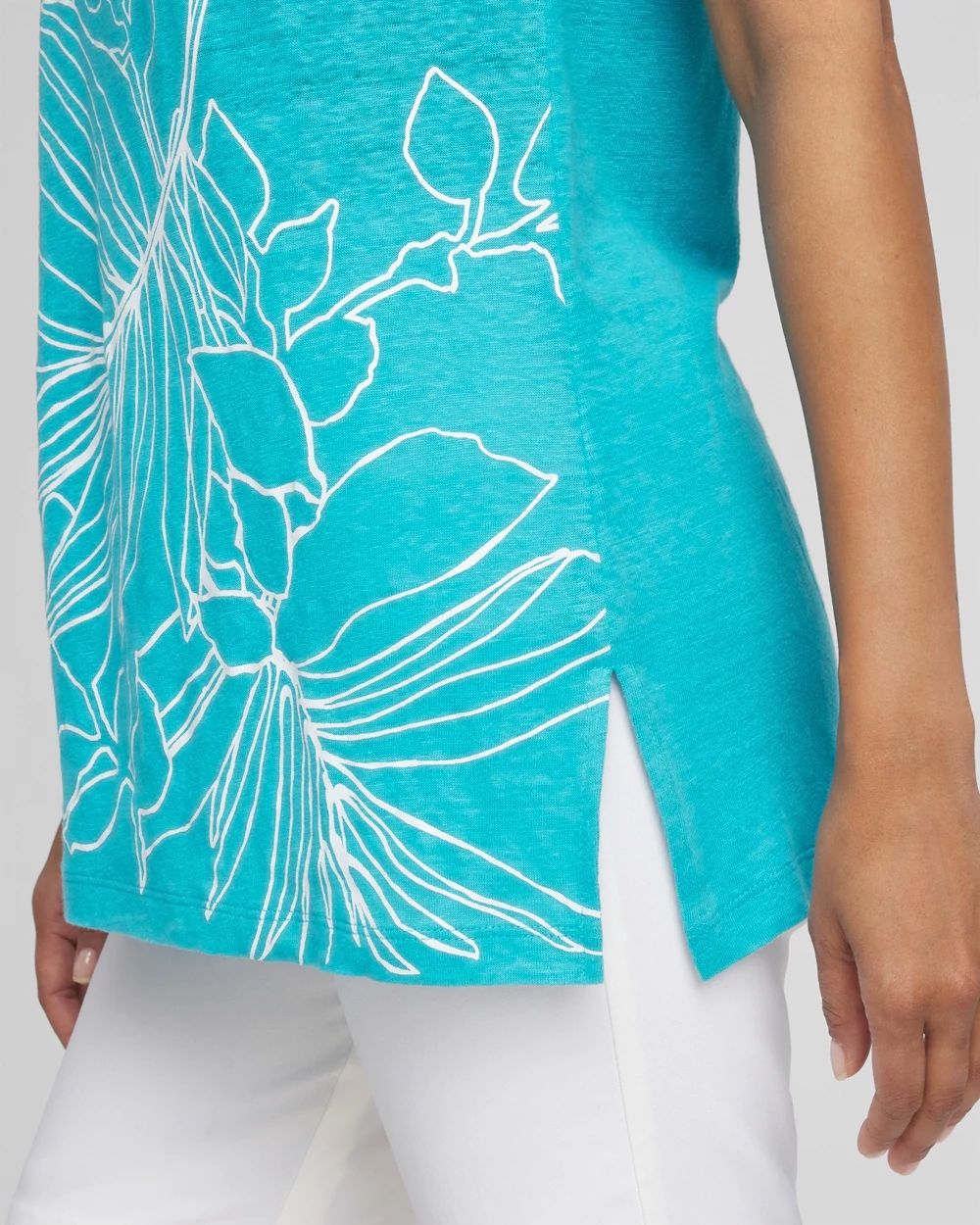 Placed Floral Linen Tunic