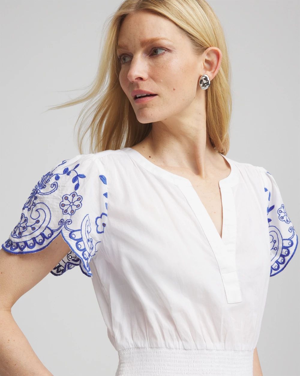 Embroidered Smocked Waist Dress