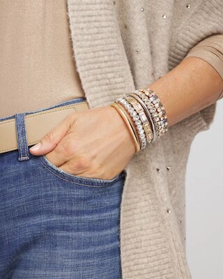 Tri-Tone Rectangle Stretch Bracelet click to view larger image.