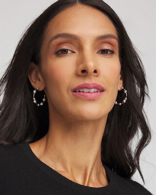 Silvertone Beaded Hoop Earrings click to view larger image.