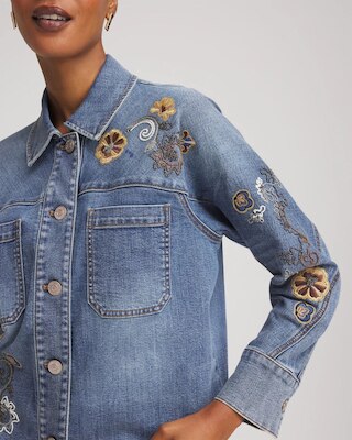 Embroidered Cropped Denim Jacket click to view larger image.