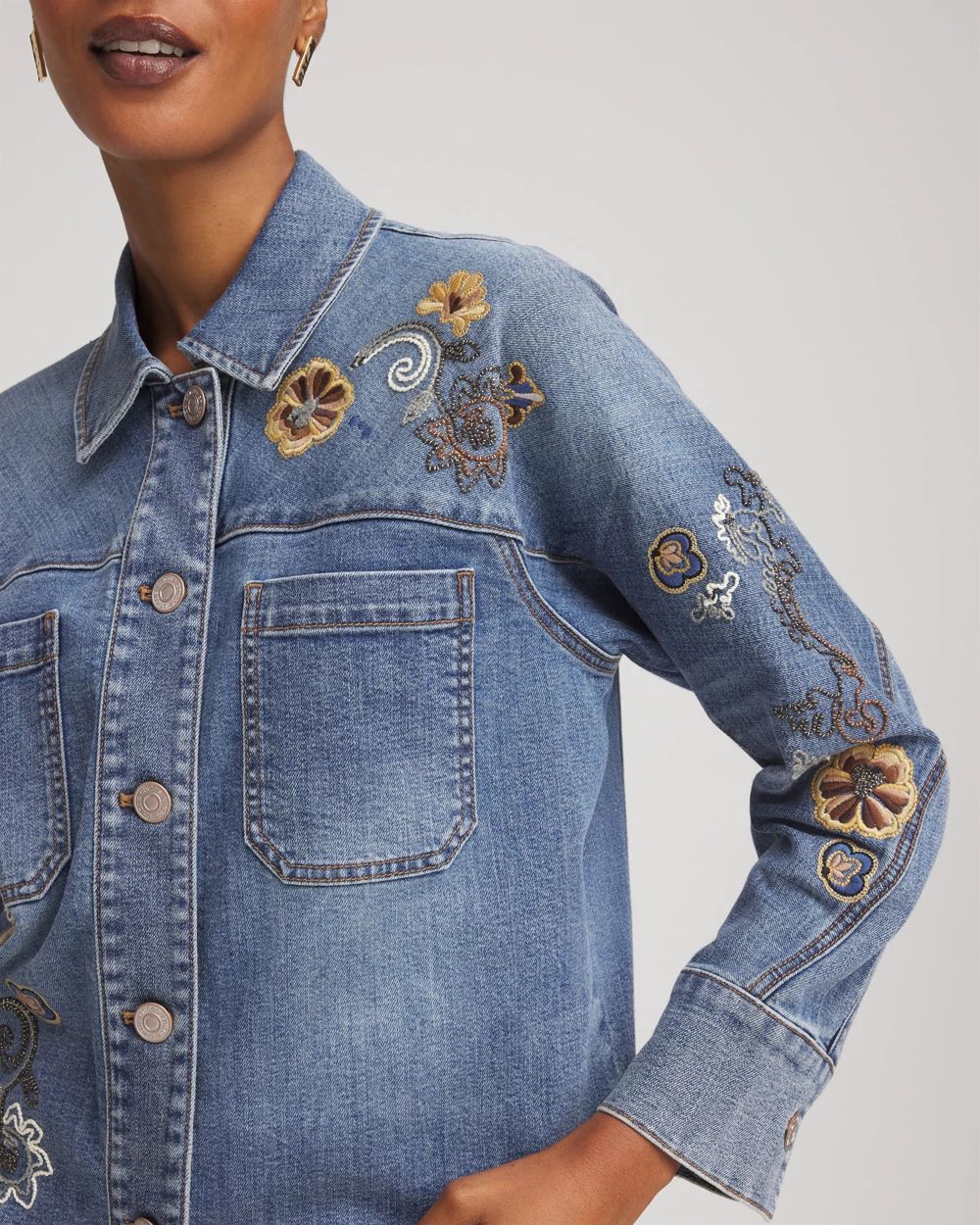 Embroidered Cropped Denim Jacket