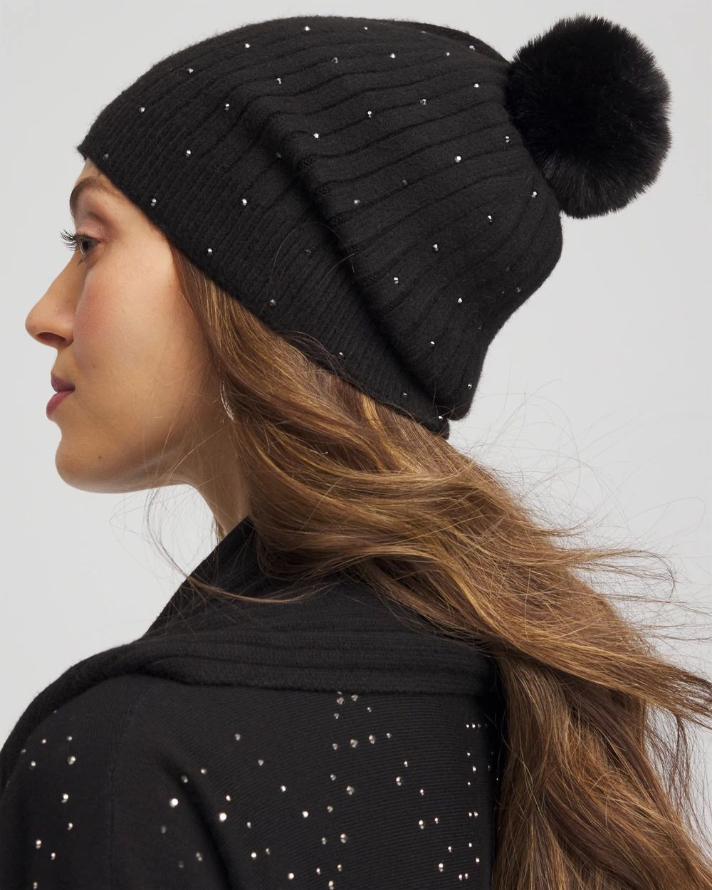 Rhinestone Pom Pom Hat