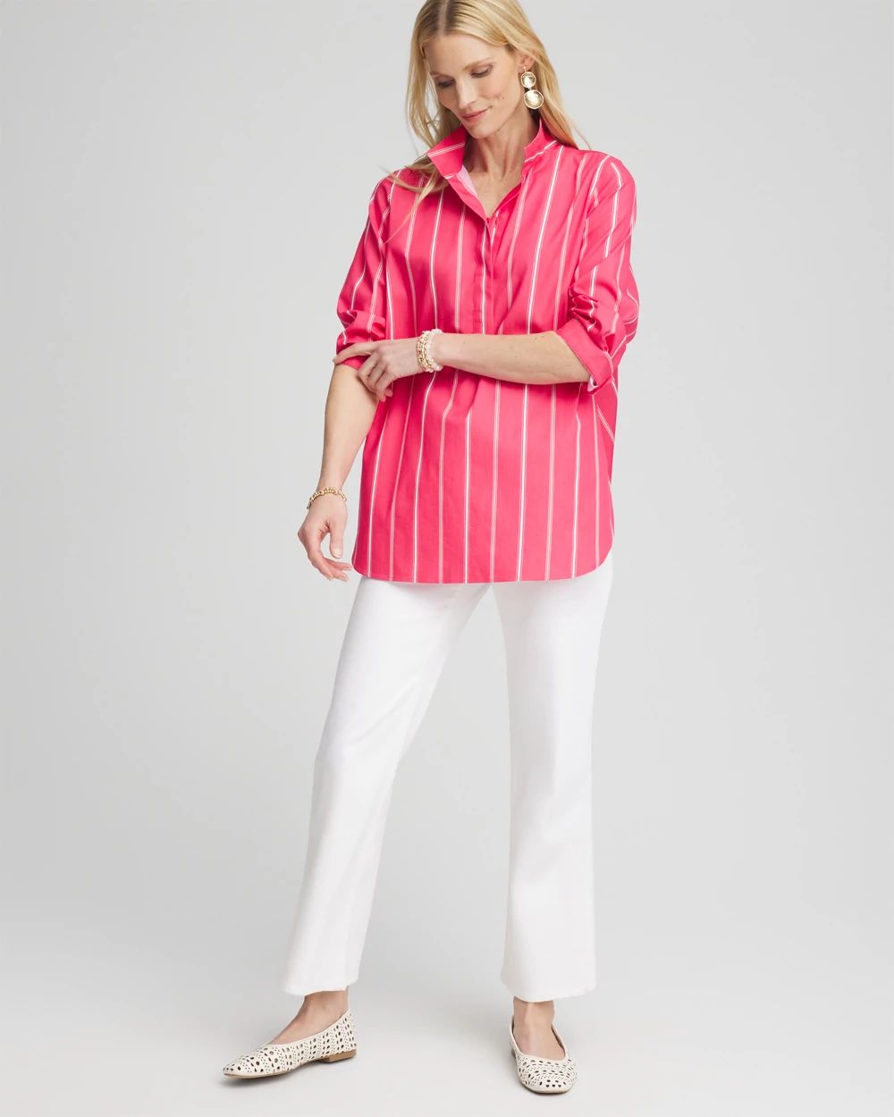 No Iron™ Stripe Buttonback Tunic