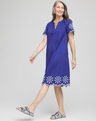 Embroidered Poplin Popover Dress click to view larger image.
