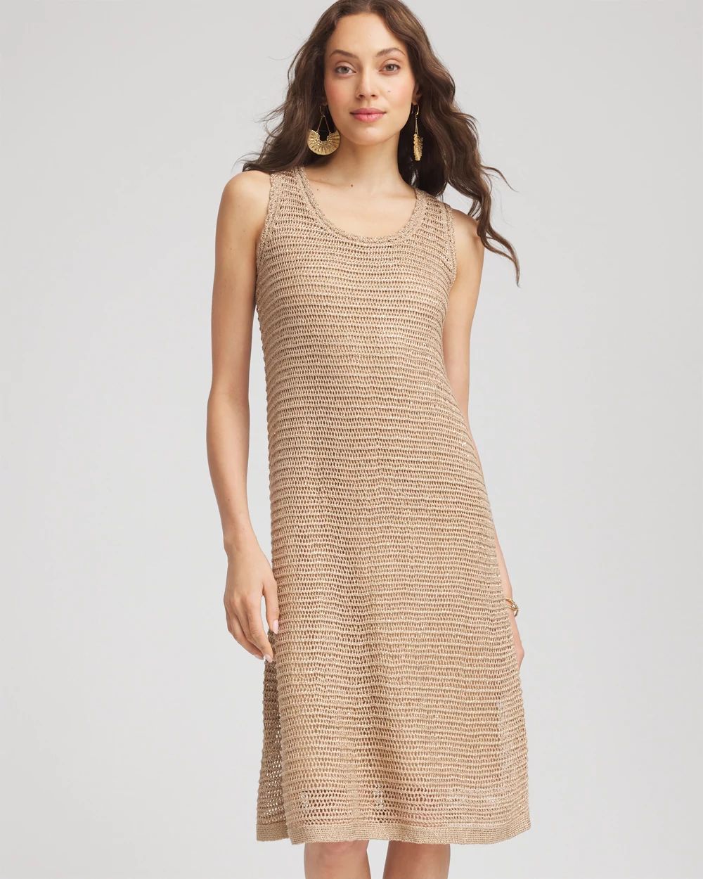 Petite Crochet-Knit Sequins Tank Dress