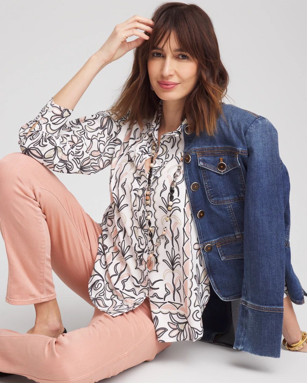 Faux Silk Floral Collared Shirt