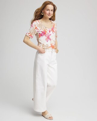 Floral Print Crochet-Trim Pullover Sweater click to view larger image.