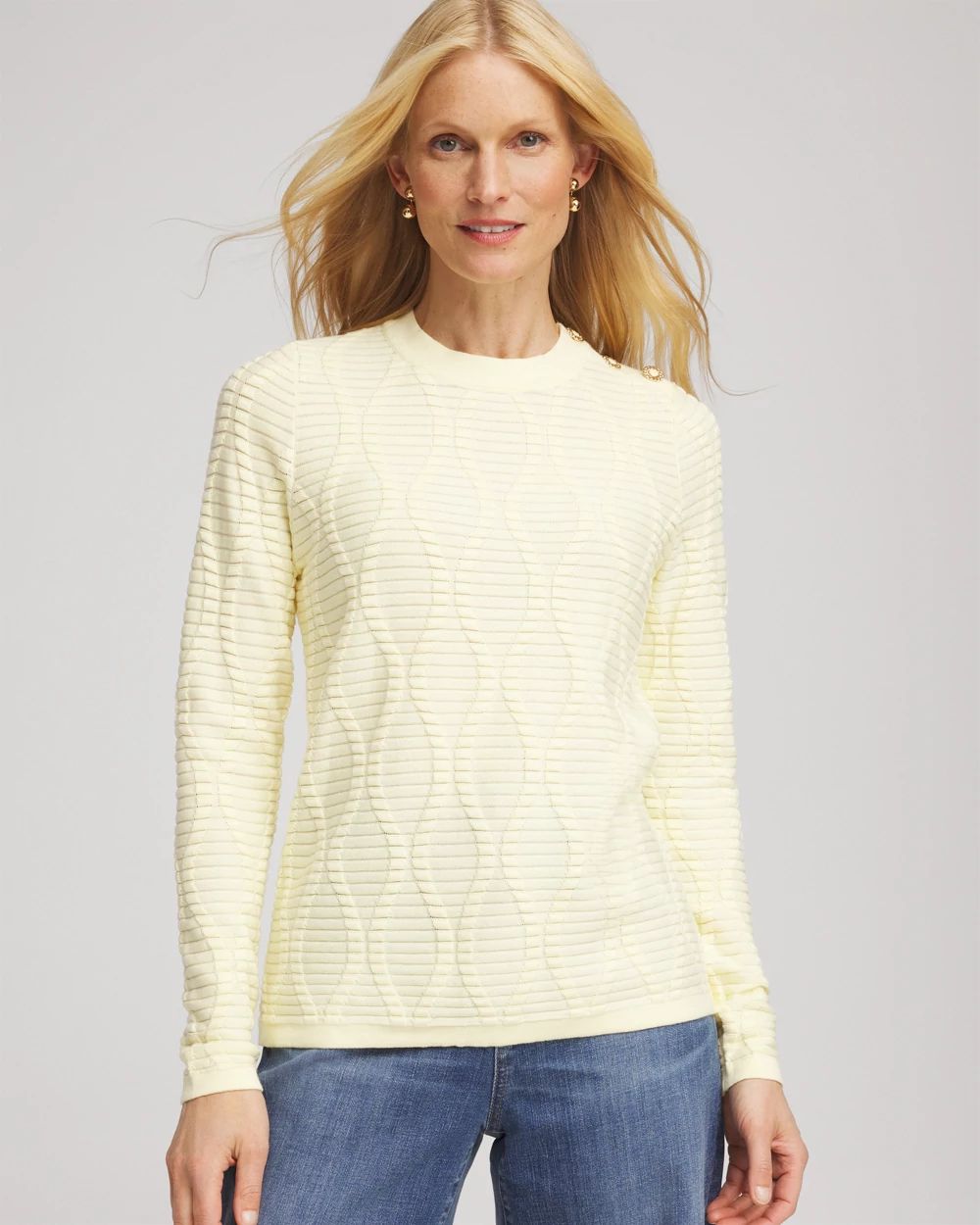 Button Shoulder Crewneck Pullover