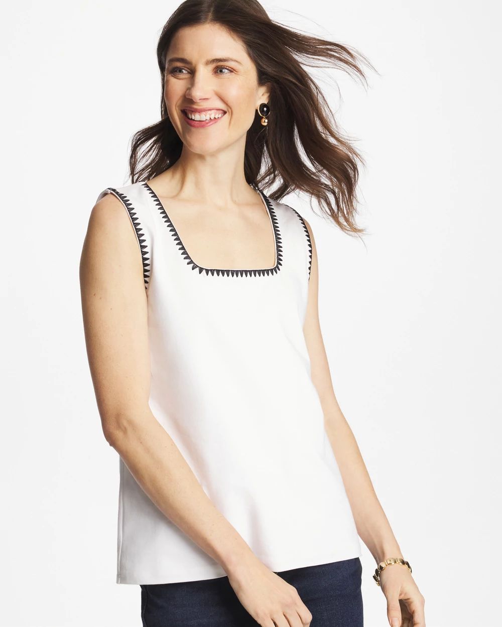 Blanket Stitch Contour Cotton™ Square Neck Tank