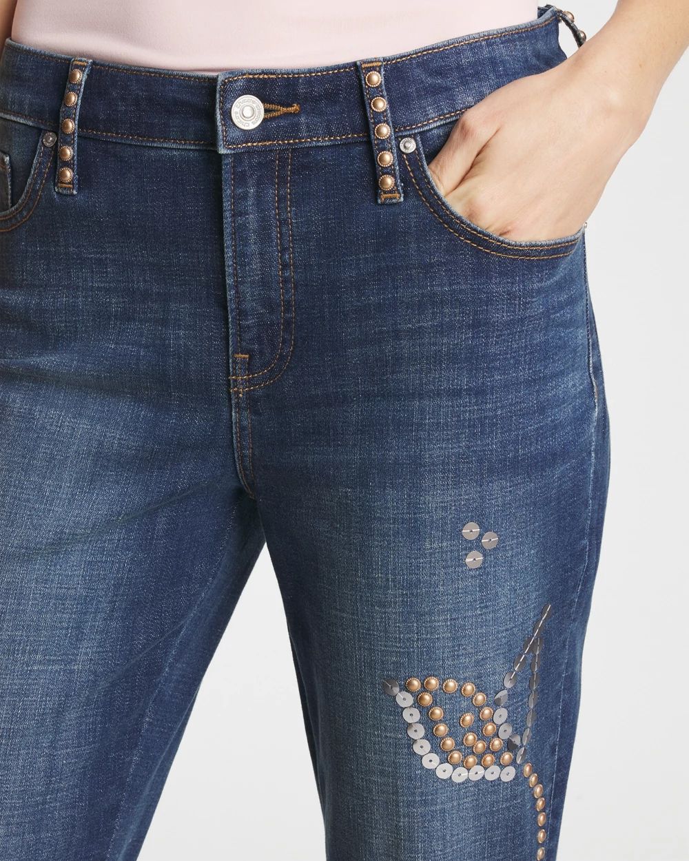 Petite Embellished Girlfriend Cropped Flared Jeans