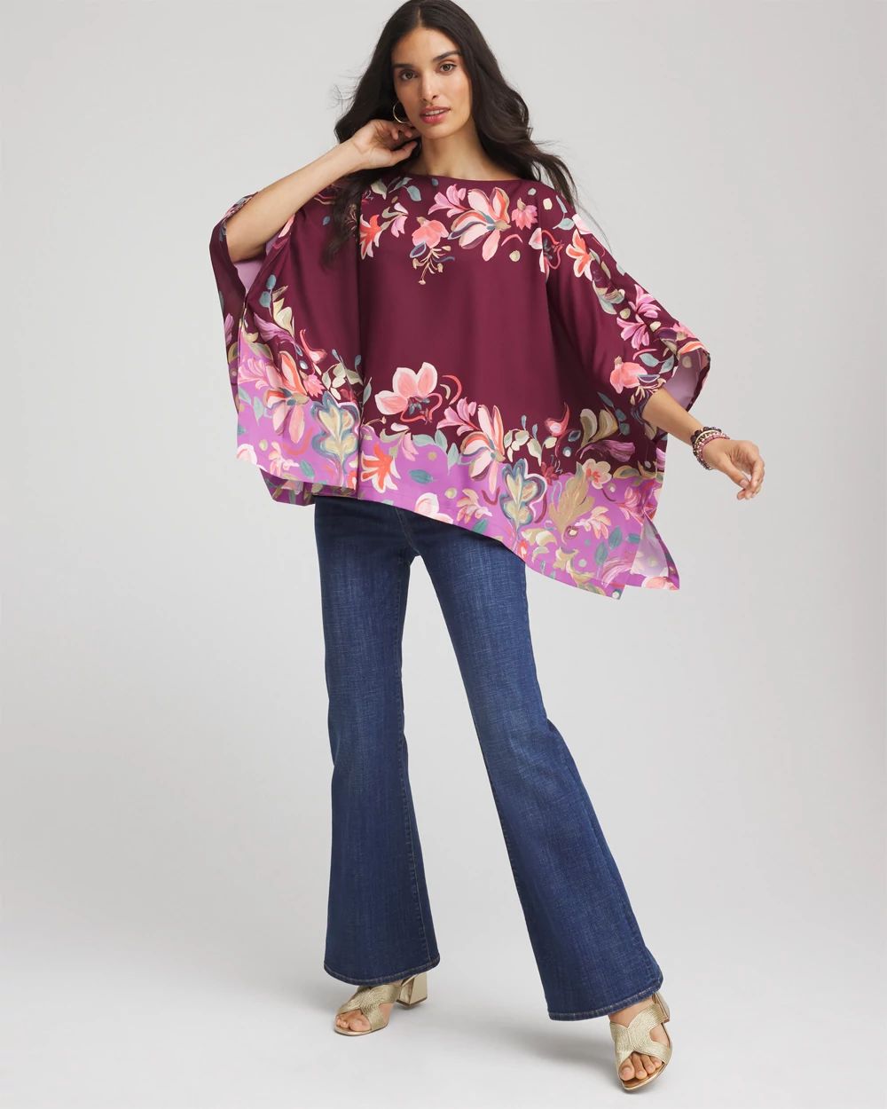 Printed Boatneck Pullover Poncho