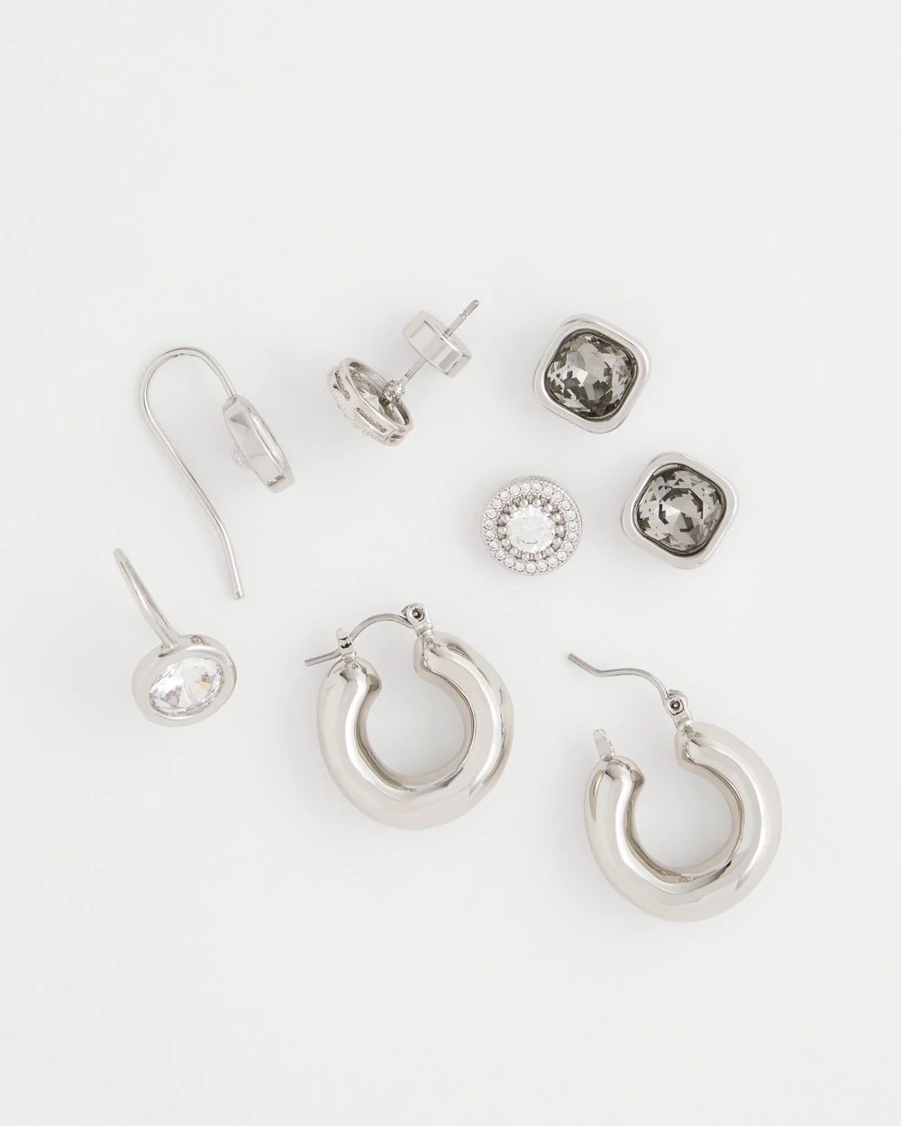 Silvertone Stud and Hoop Gift Set