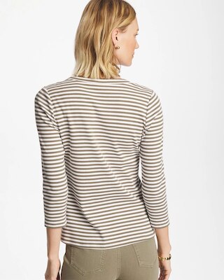 Striped Ribbed Button Crewneck Tee click to view larger image.