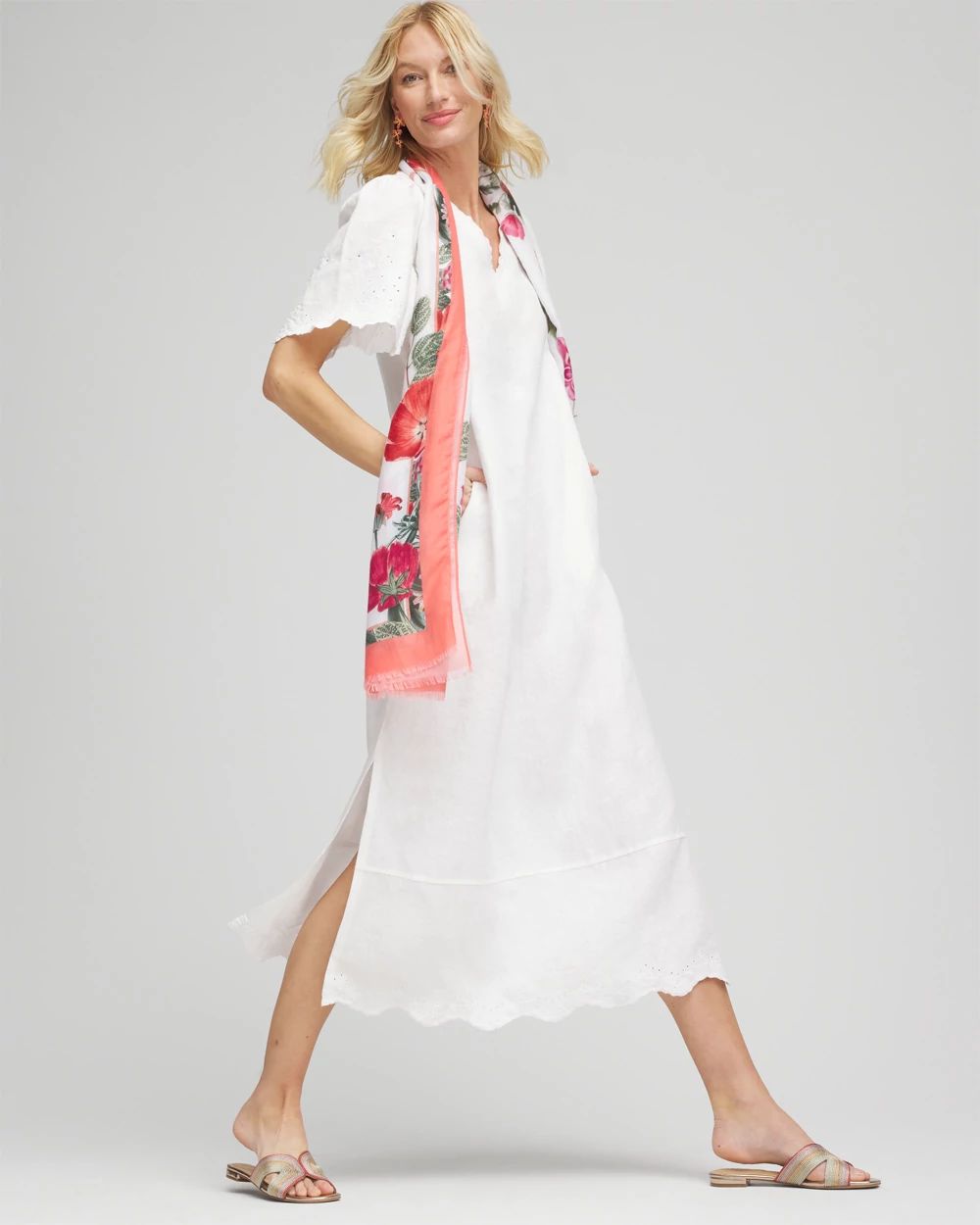 Linen V-Neck Cutout Maxi Dress