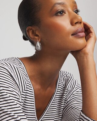 Silver Lattice Puff Hoop Earrings click to view larger image.