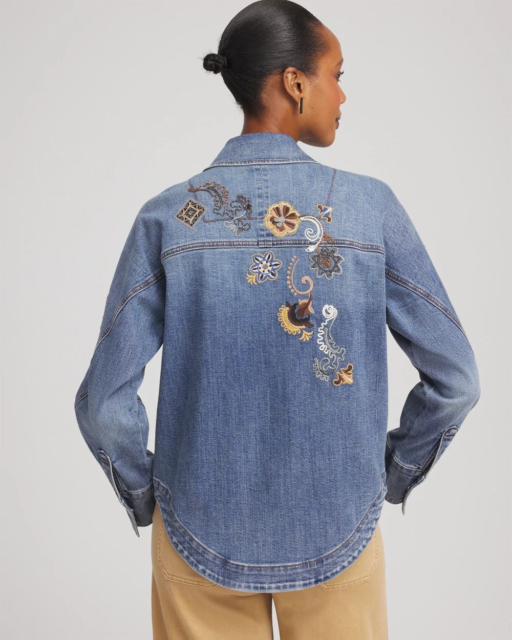 Embroidered Cropped Denim Jacket click to view larger image.