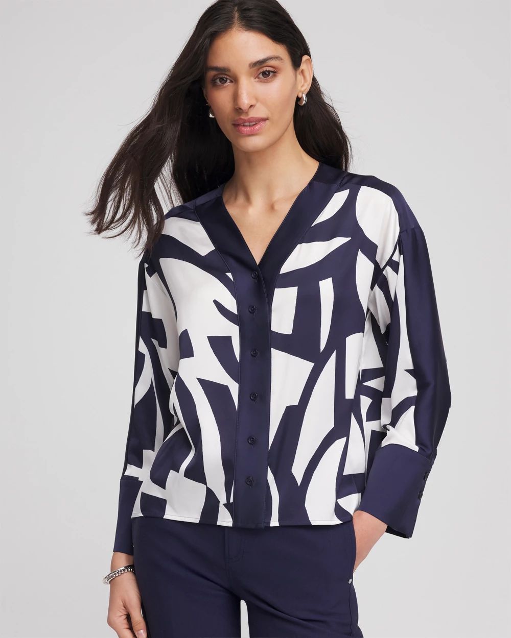 Satin Geo Print Blouse