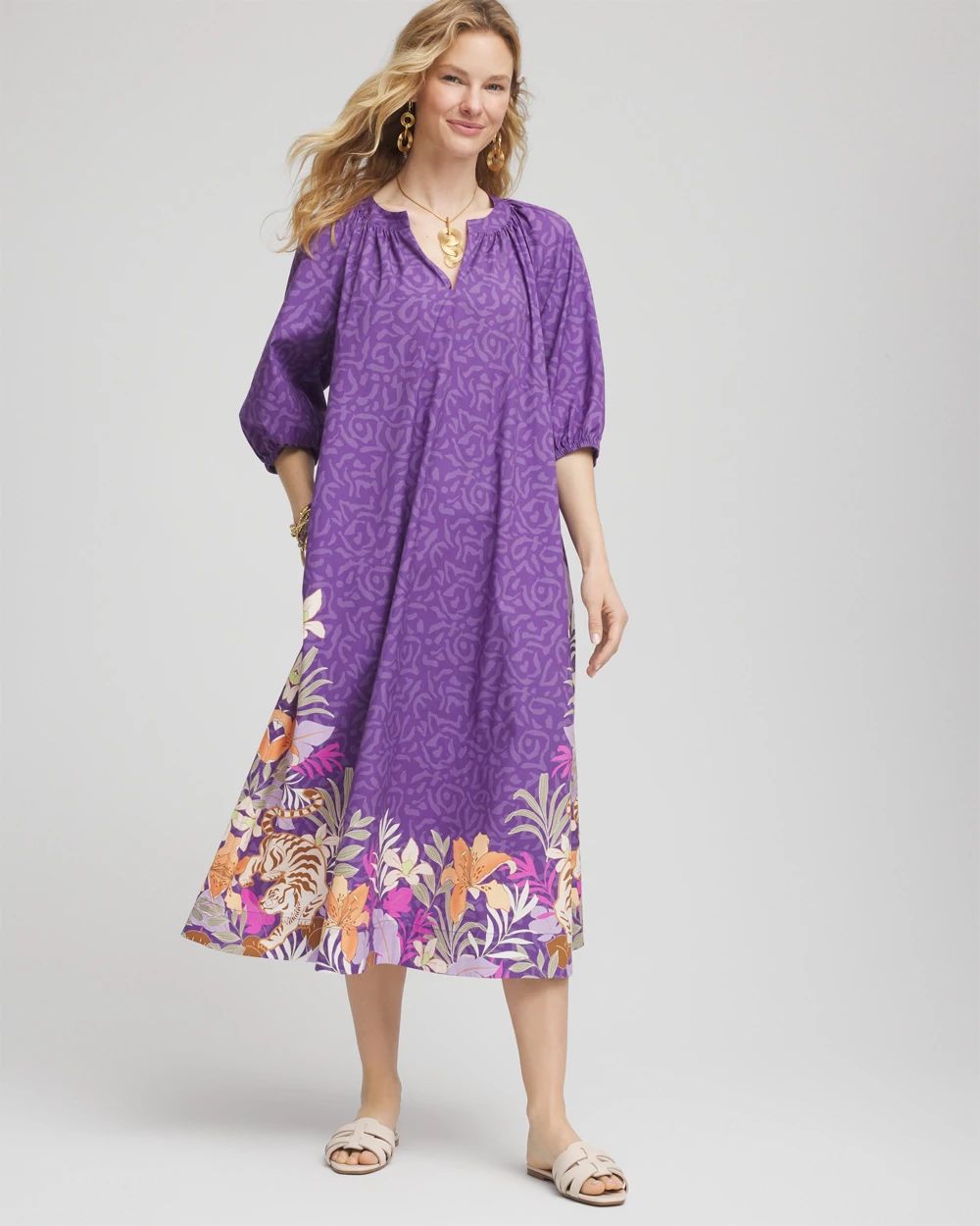 Floral Poplin Midi Day Dress