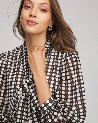 Clip-Dot Tie-Front Blouse click to view larger image.