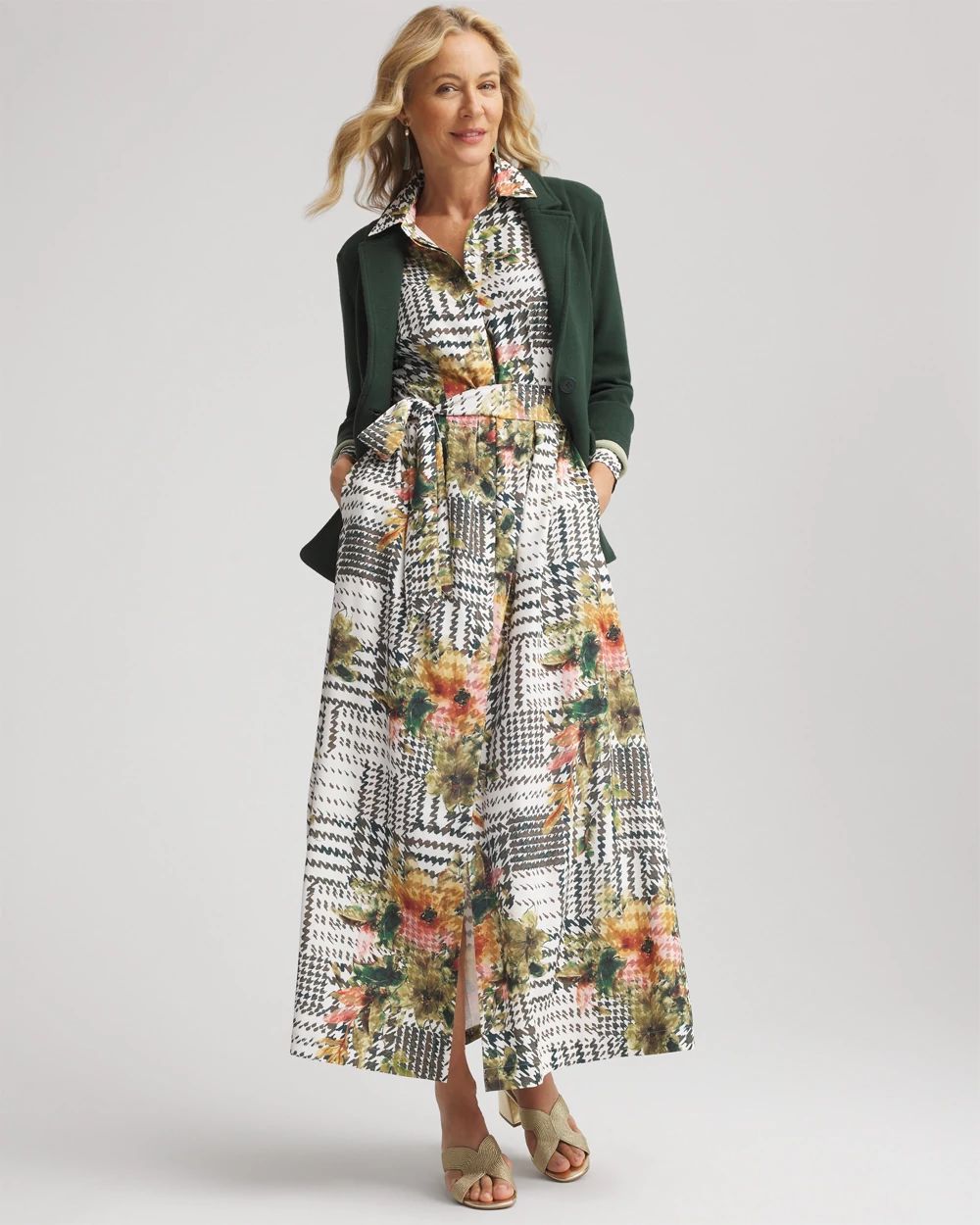 Artisanal Floral Print  Maxi Shirtdress click to view larger image.