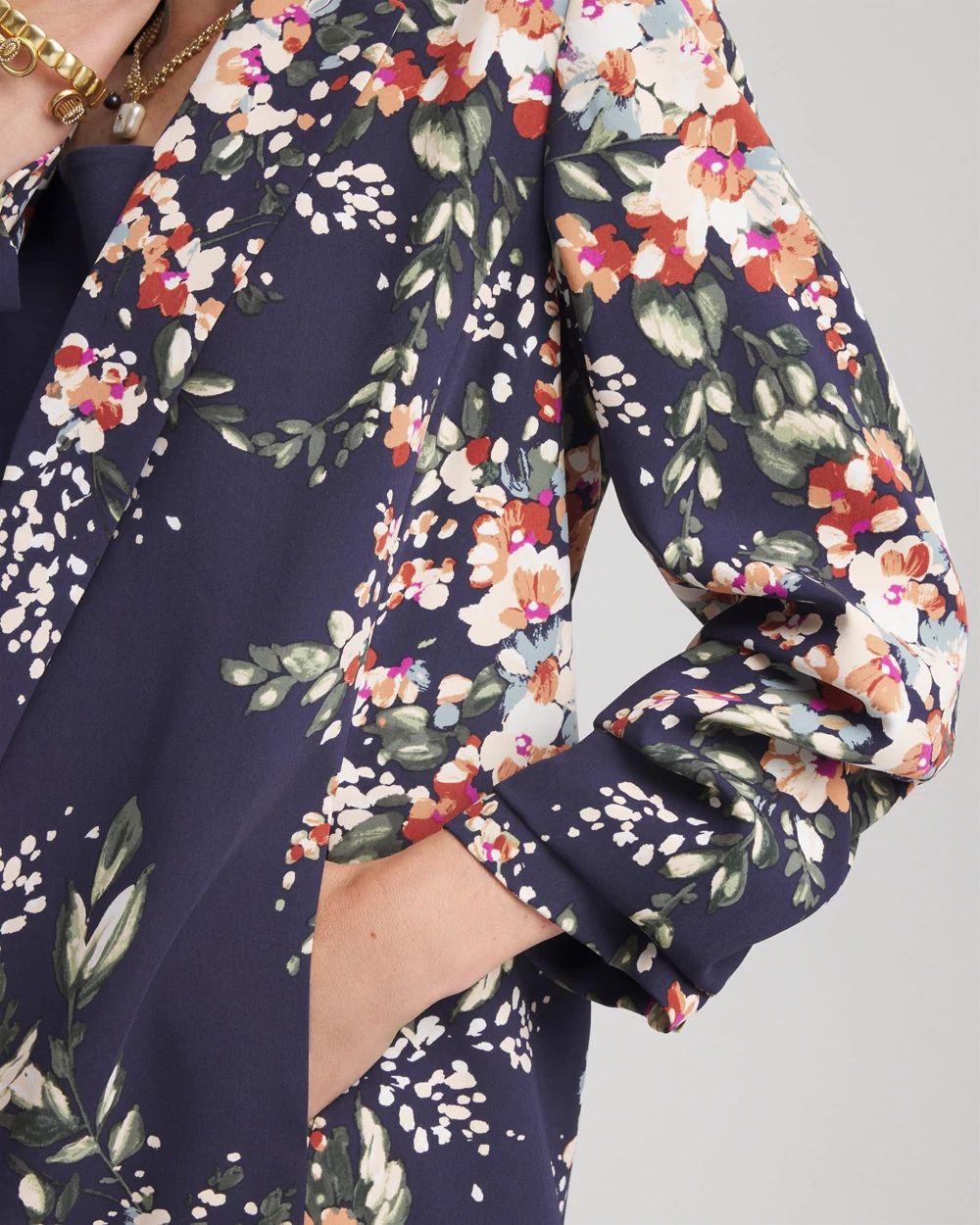 Floral Ruched Sleeve Blazer click to view larger image.