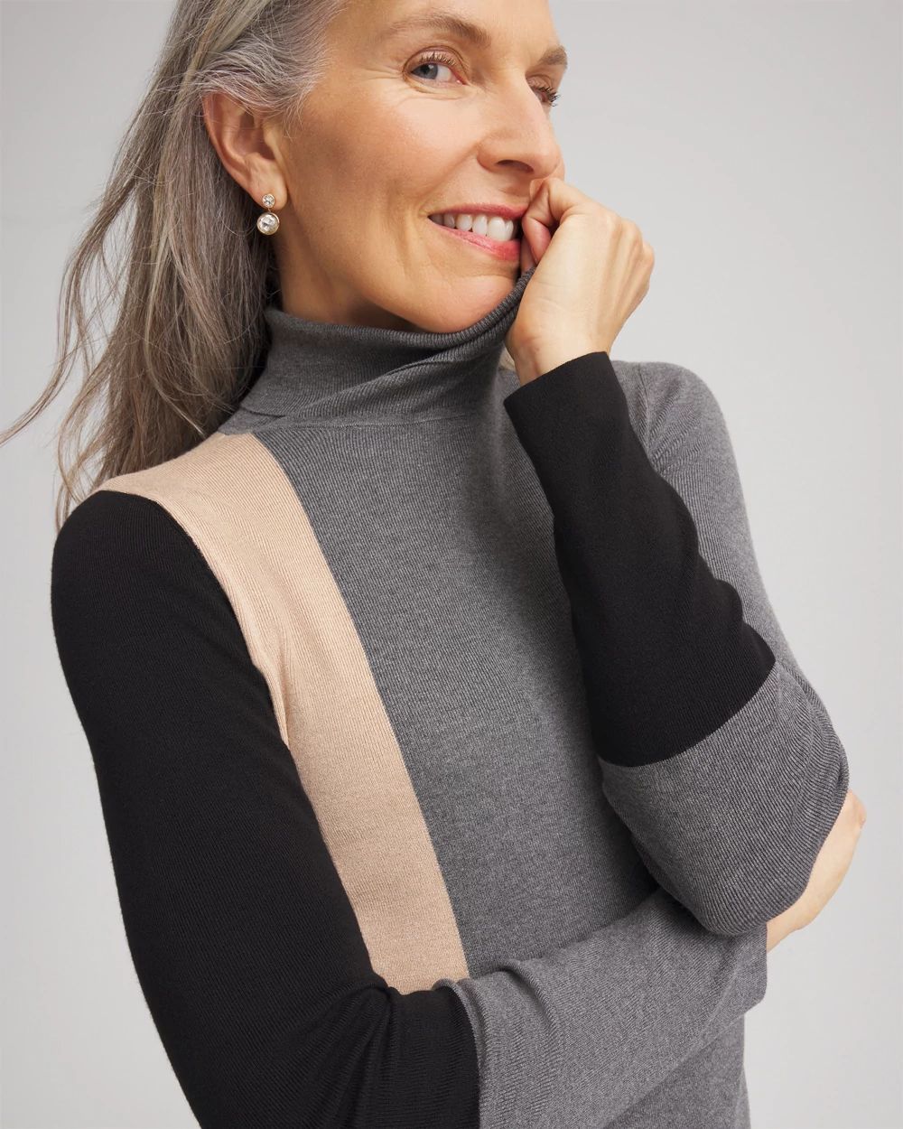 Ella Colorblock Intarsia Turtleneck Sweater