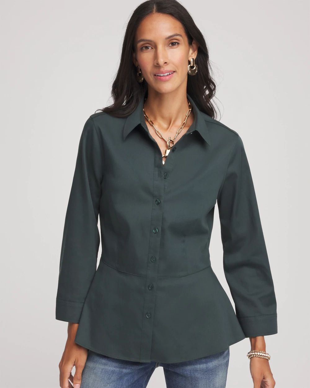 No Iron™ Peplum Stretch-Sateen Shirt