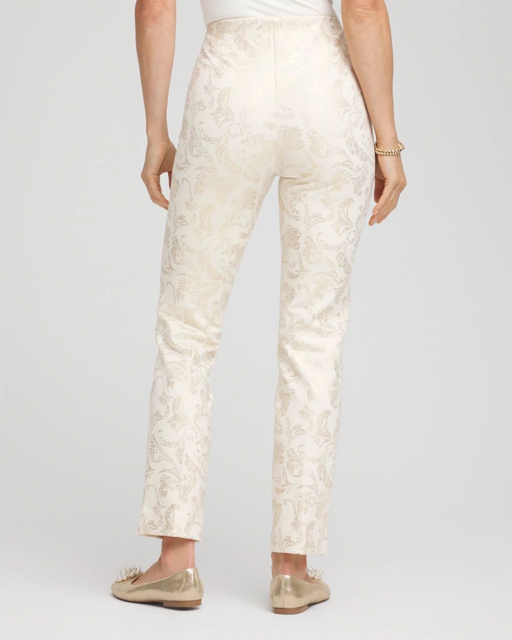 Petite Juliet Golden Foiled Slim Ankle Pants