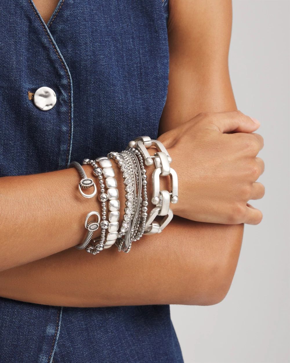 Silvertone Stretch Bracelet click to view larger image.