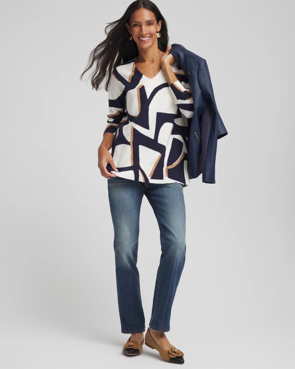 Geo Intarsia V-Neck Tunic