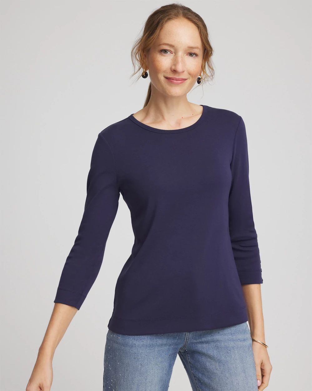 Pima Cotton Crewneck Button Tee