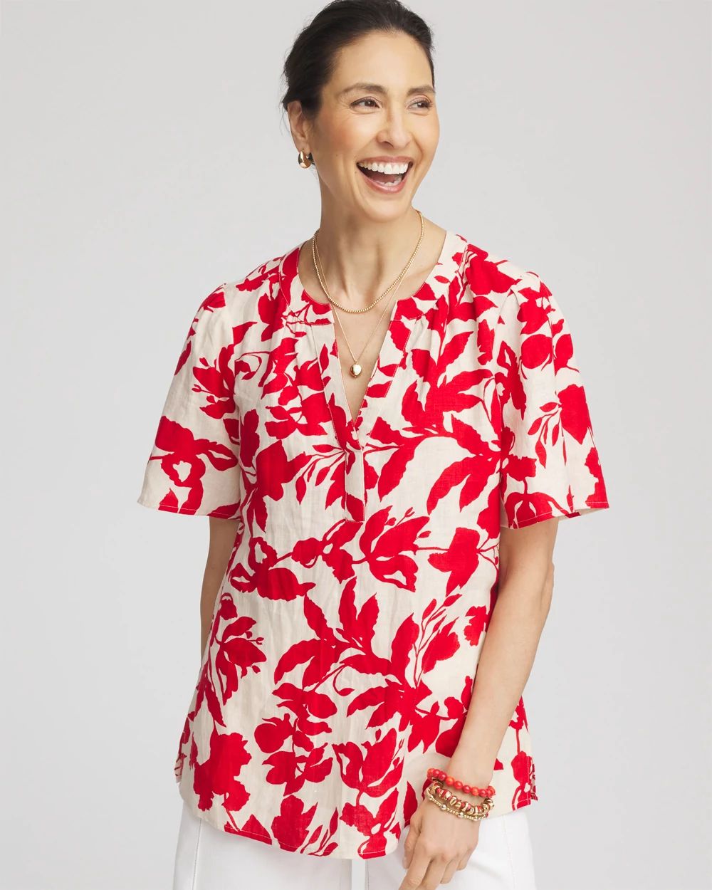 Floral Linen Popover Shirt