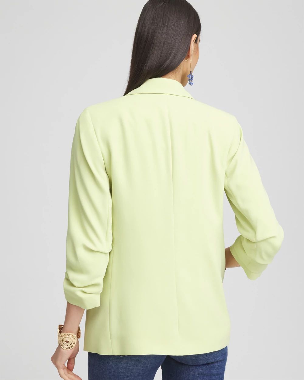 Notched-Lapel Ruched Sleeve Blazer click to view larger image.