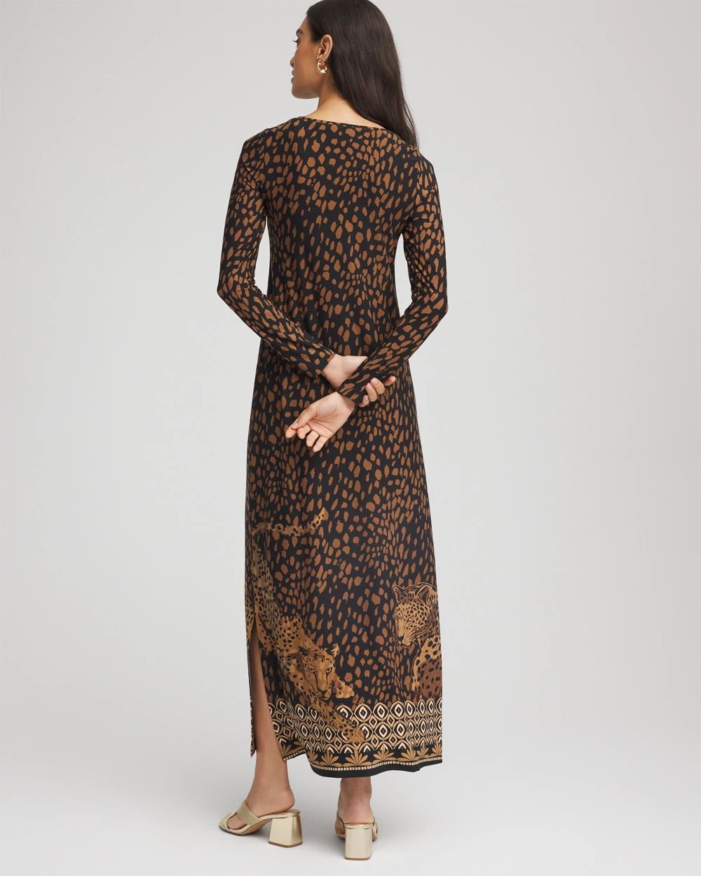Petite Cheetah-Print Boatneck Column Dress
